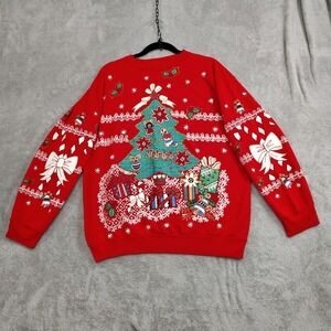 Vtg Pullover Sweatshirt 80s 90s Large Christmas Screen Printed Retro Made In USA